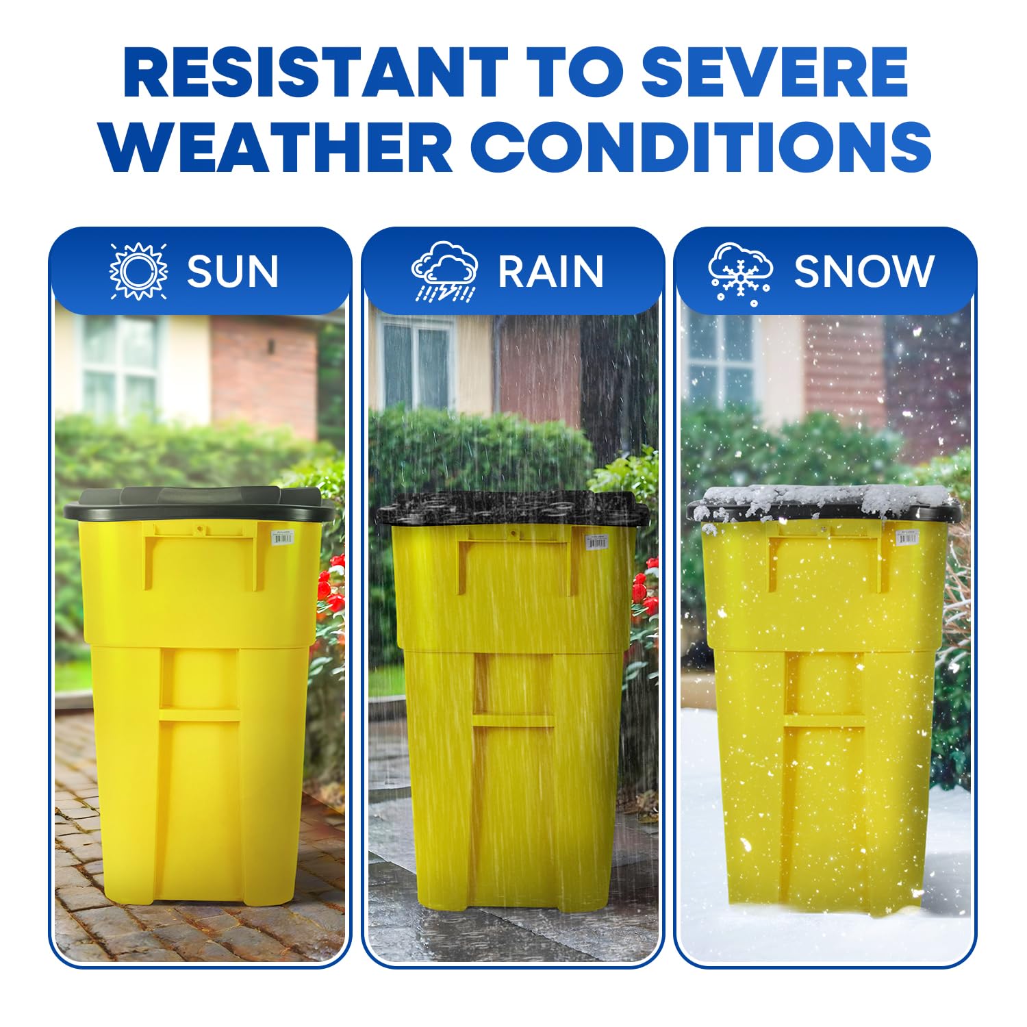 PLASTIC PRINCE 50 Gallon Trash Can, Yellow Outdoor Garbage Can, Large Outside Trash Bin, Rolling Commercial Container Outdoor Trash Can with Lid and Wheels for Back of House, Office, Warehouse, Garage