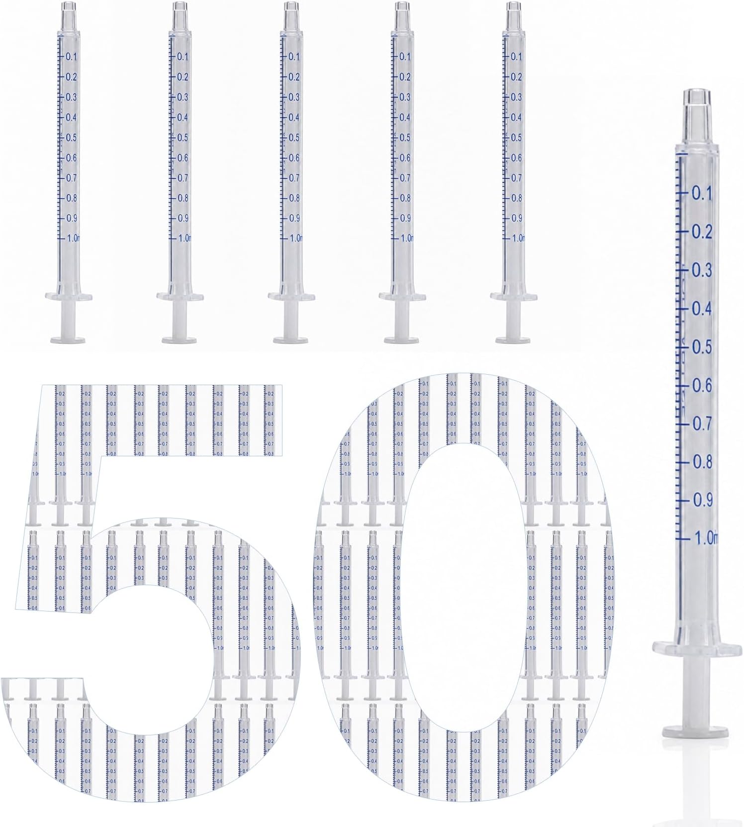 1ml Plastic Syringe for Liquid, luer slip, No Rubber Plunger, 50 Pcs