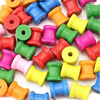 CleverDelights 1/2" Wood Spools - 300 Pack - Mixed Colors - Barrel Style 0.5 Inch Empty Craft Spools - Thread Cord Wire Storage