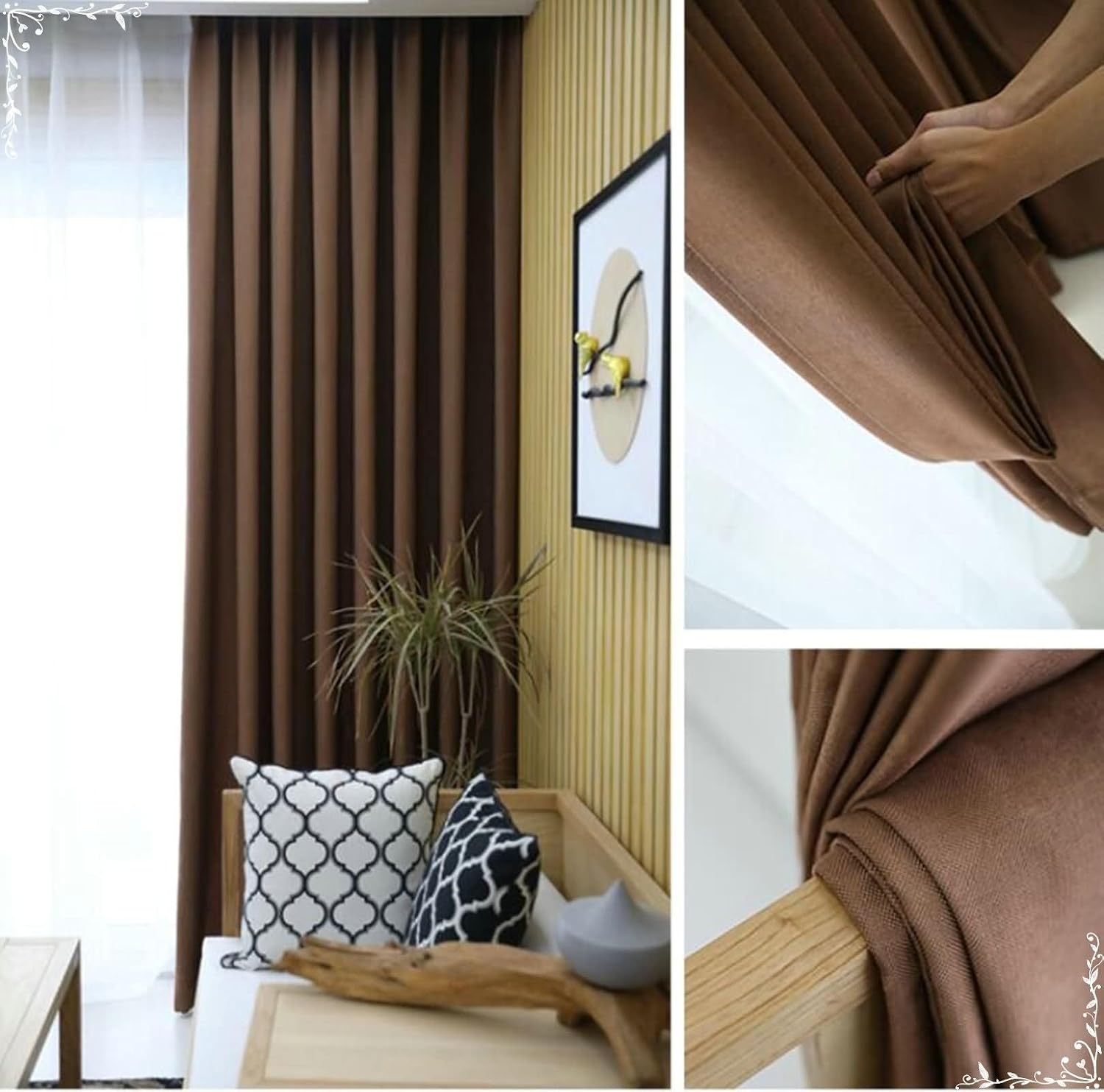 Daesar Blackout Curtains for Bedroom 63 Inch Length, Linen Eyelet Drapes Room Darkening Curtains Solid Dark Coffee Blackout Curtain for Window Treatment Living Room 54x63 Inch, 2 Panels