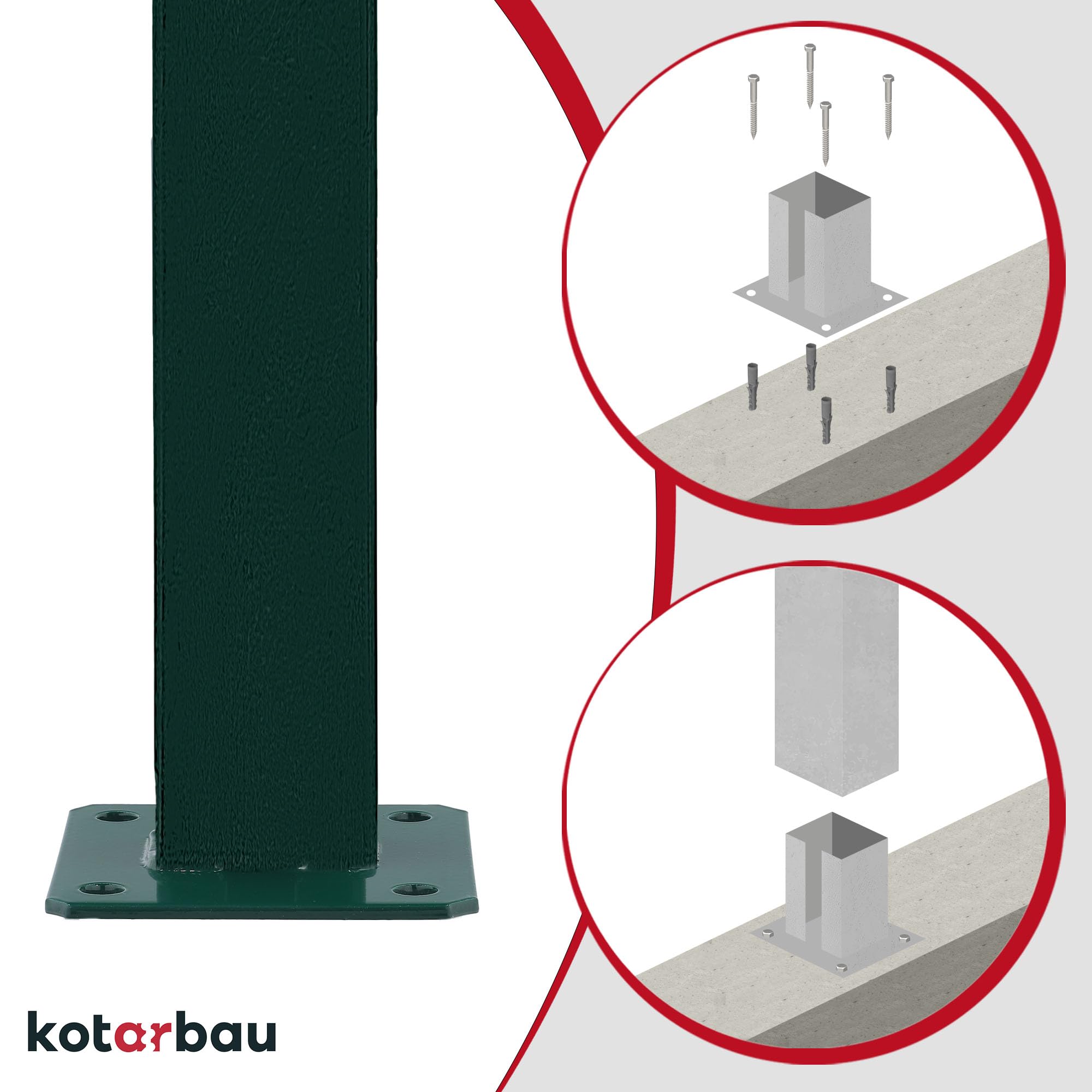 KOTARBAU® Set de 4 Unidades Soporte para Poste - Pie de Pilar - Atornillable - Acero Revestido - 60x40 mm - Verde - Anclaje para Poste - Resistente a la Intemperie