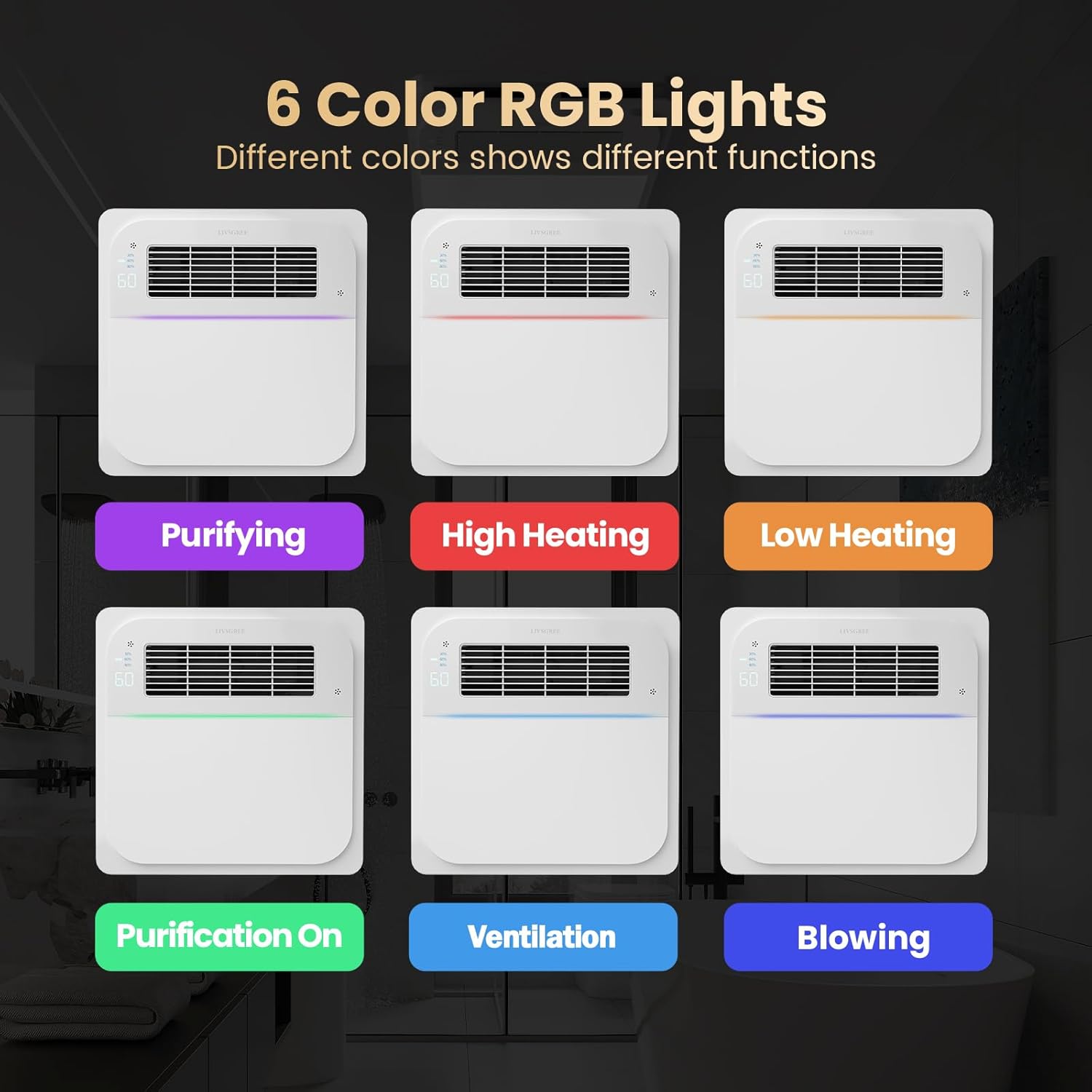 5-IN-1 Bathroom Exhaust Fan with Heater 1600W & 3CCT LED Light & Humidity Sensor, & Bluetooth Speaker, 170 CFM, 6-RGB, 1.5 Sone Quiet Ceiling Bath Fan With Remote Control for Bathroom Heating