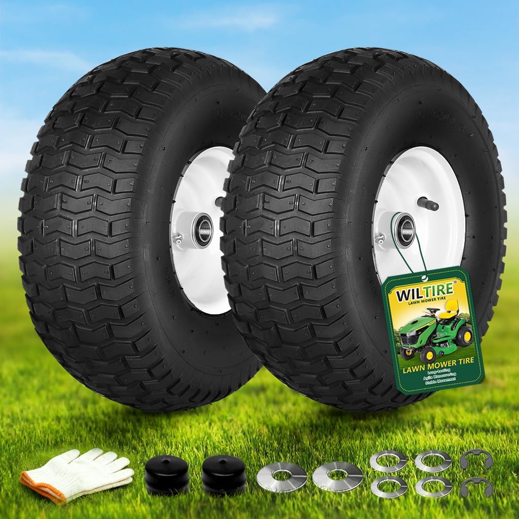 (2-Pack) 15x6.00-6nhs Lawn Mower Tires and Wheel for Riding Lawn Mower Front Tires,15x6-6 Front Tire Assembly Replacement,3/4" Bearing, 3" Centered Hub, 4 Ply Pneumatic