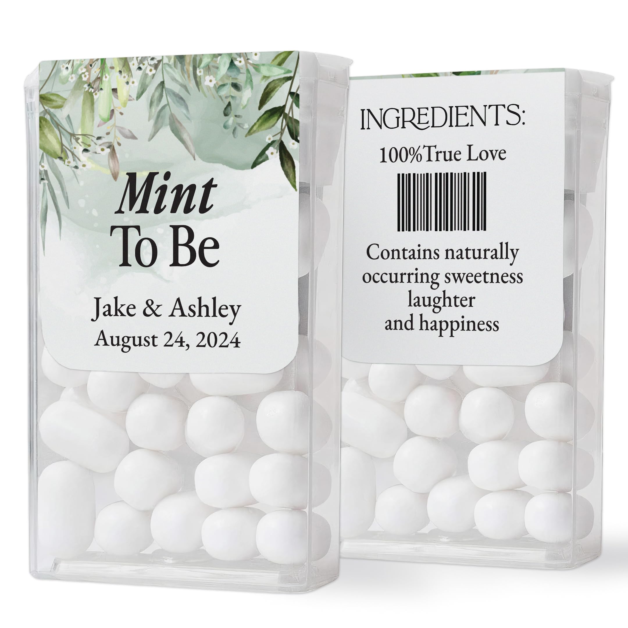 XOXOKristen 25 PCS Personalised Eucalyptus Mint to Be Wedding Favor Labels for Tic Tac Box, Greenery Rustic Wedding Stickers with Custom Names, Country Wedding favors labels for tic tacs - LABELS Only