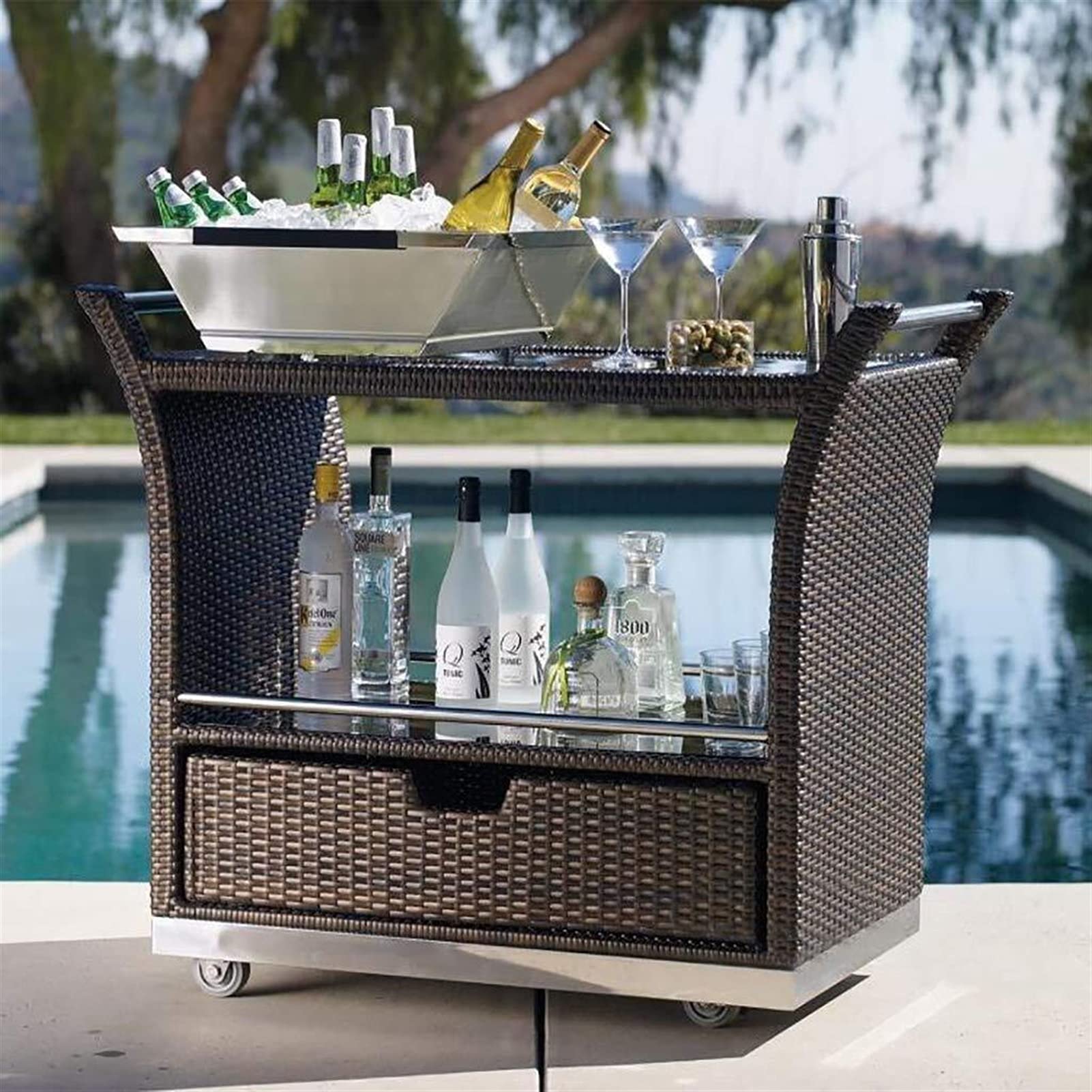 Chariot de Service Voiture de Livraison 2 étages hôtel Commercial Chariot extérieur extérieur Restaurant Occidental Boisson thé Chariot à thé (Marron, 108 * 90 * 58 cm) (16 kg)