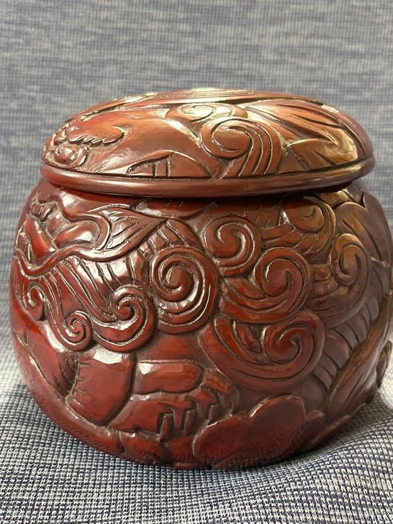ハンドメイド 碁器 獅子牡丹 鎌倉彫 木星 漆塗り ハンドメイド 碁器