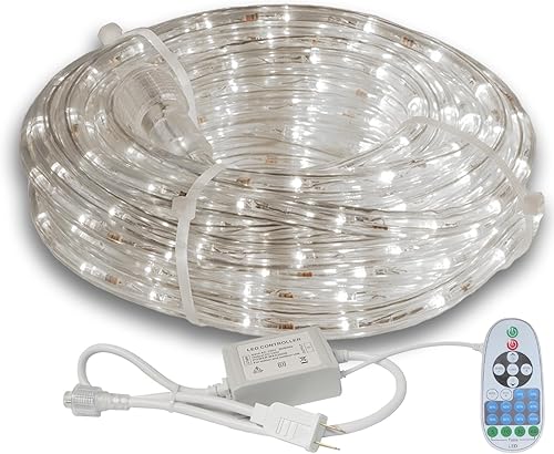 Cuerda de luces LED de 33 pies para exteriores con control remoto, 300 luces LED de tubo flexible conectables con 8 modos, 10 brillo, cuerda de