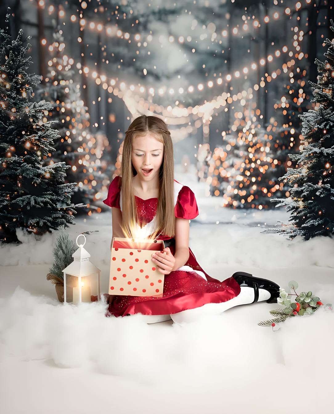 Kate Telones de Fondo para fotografía 3x2m/10x6.5ft Invierno Navidad Bosque al Aire Libre Bokeh Fondo de Tierras Nevadas Blancas Fondo para Retratos Familiares Estudio fotográfico