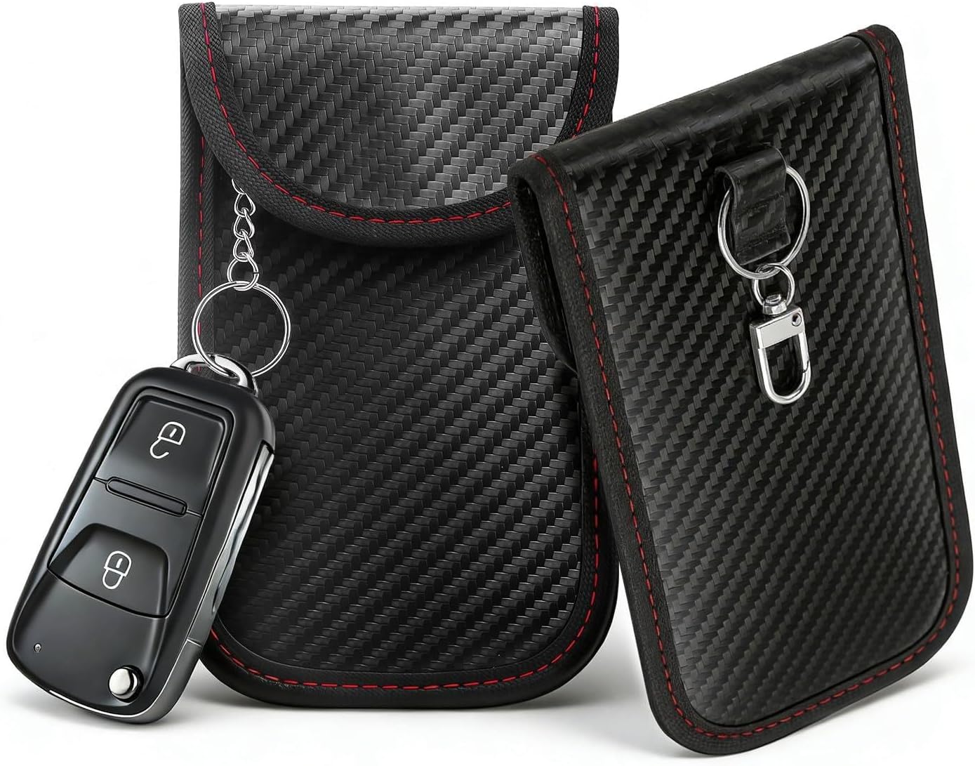 - Faraday Key Fob Protector (2 Pack), RFID Blocking Faraday Bag for Car Keys (3.5'' × 5.7''), Anti-Theft Signal Blocking Pouch for Key Fob Security (Red 2 Pack)