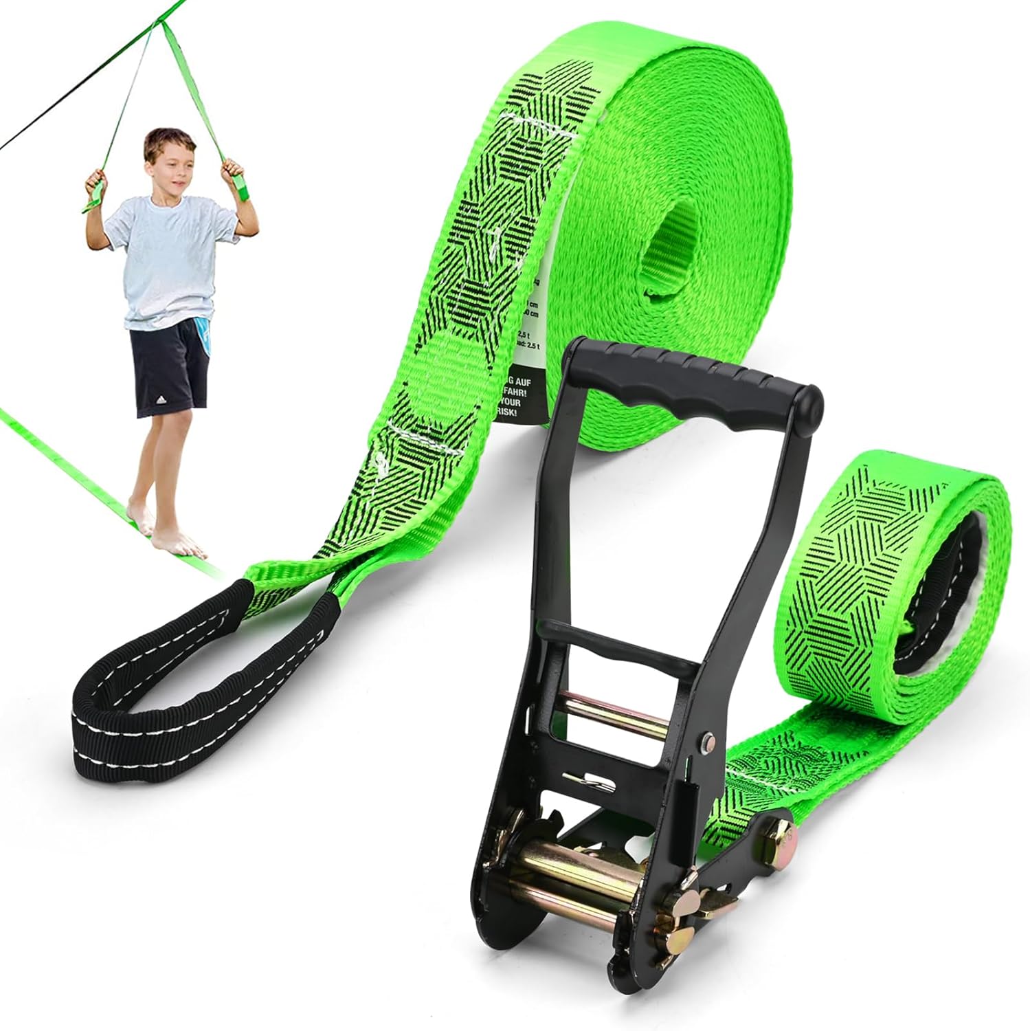 Slackline Kit with Training Line Tree Protectors Ratchet Protectors Arm Trainer Easy Set up Instruction Booklet for Family Adults Children Kids