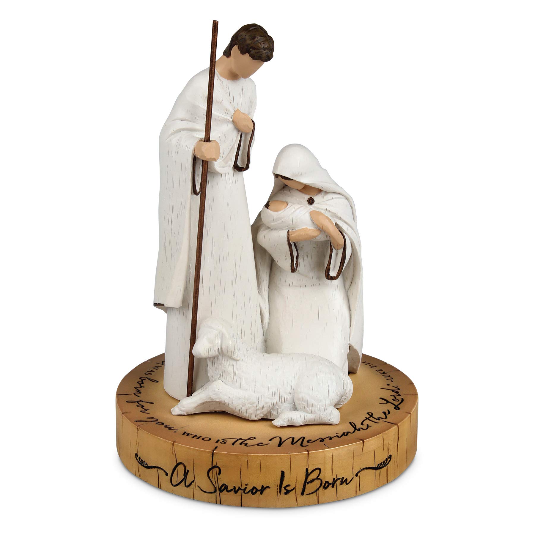 Lighthouse Christian Products A Savior is Born Woodgrain Pedestal 7 Inch Resin Nativity Sculpture