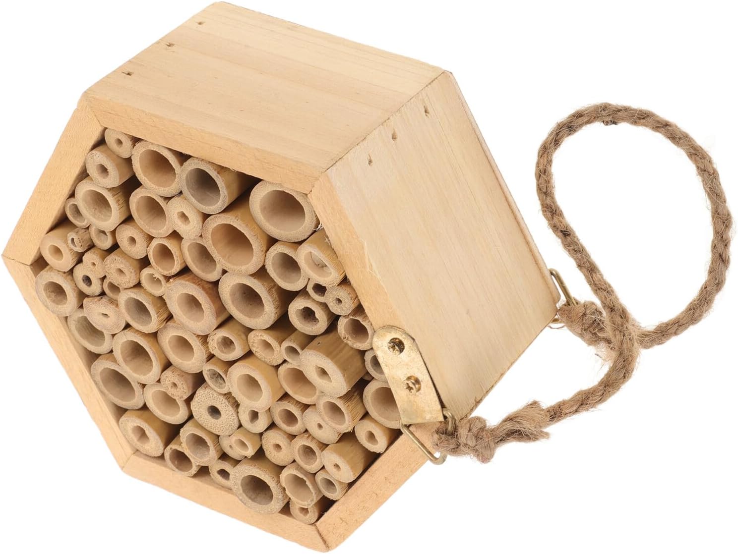 Wooden Bee House Insect Hotel Multi-use Bee Habitat for Garden Outdoor Hanging Cabin Hexagonal Design Pollinator Shelter