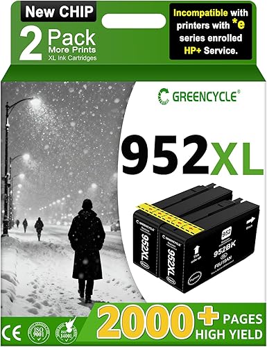 greencycle No refabricados Cartuchos de tinta negra 952XL de repuesto para impresoras HP 952 952XL, 2 unidades de alto rendimiento compatibles con