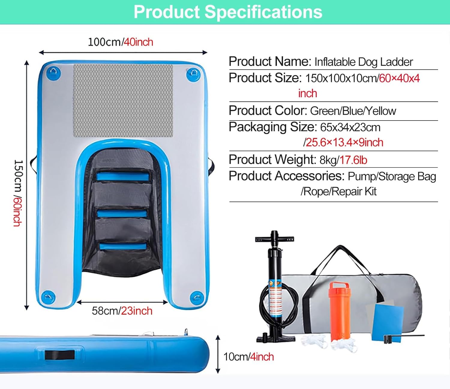 Inflatable Dog Boat Ramp Floating Dock Water Ramp Ladder, Safe and Easy to Access Dock Platform, Dog Raft for Dogs Up to 230 Lbs(Yellow)