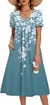 Zeagoo Summer Dress for Women 2026 Casual Floral Sundress with Pockets V Neck Pleated Short Sleeve Beach Vacation Dress