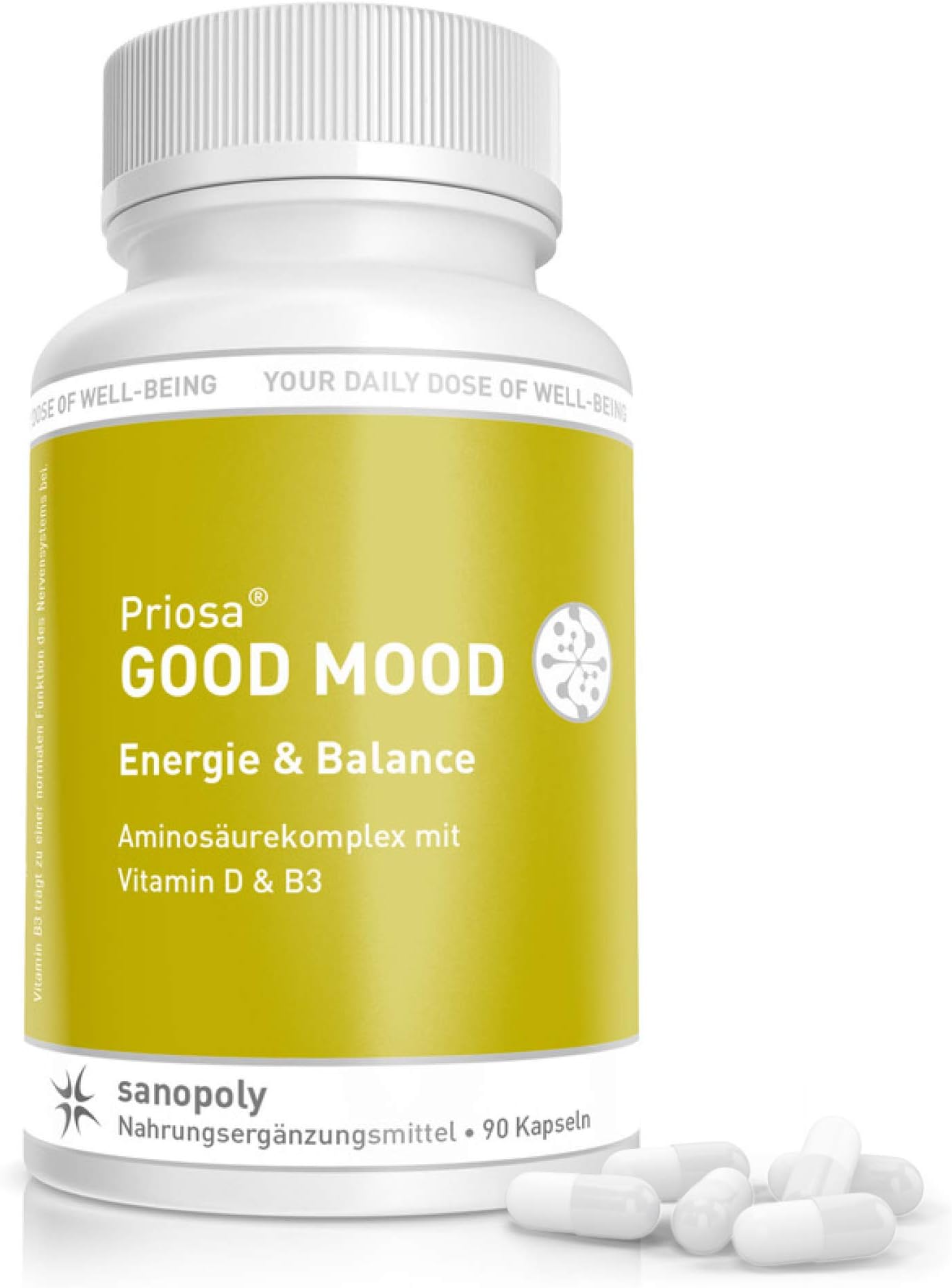 5-HTP Long-Term Effect II PriosaTRP® I with Vitamin B3, B6 and D I Booster for Serotonin Level I Tested Quality and SANOPOLY-Guarantee I 90 Capsules