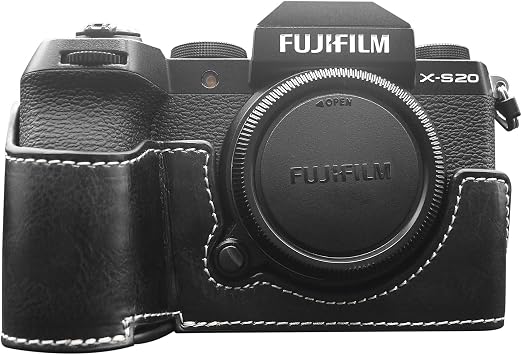 MUZIRI KINOKOO Case for Fujifilm Fuji XS20/X-S20 Camera, Retro Style PU Leather Fuji XS20 Protective Case with Hand Grip and Opening Bottom Design - Black