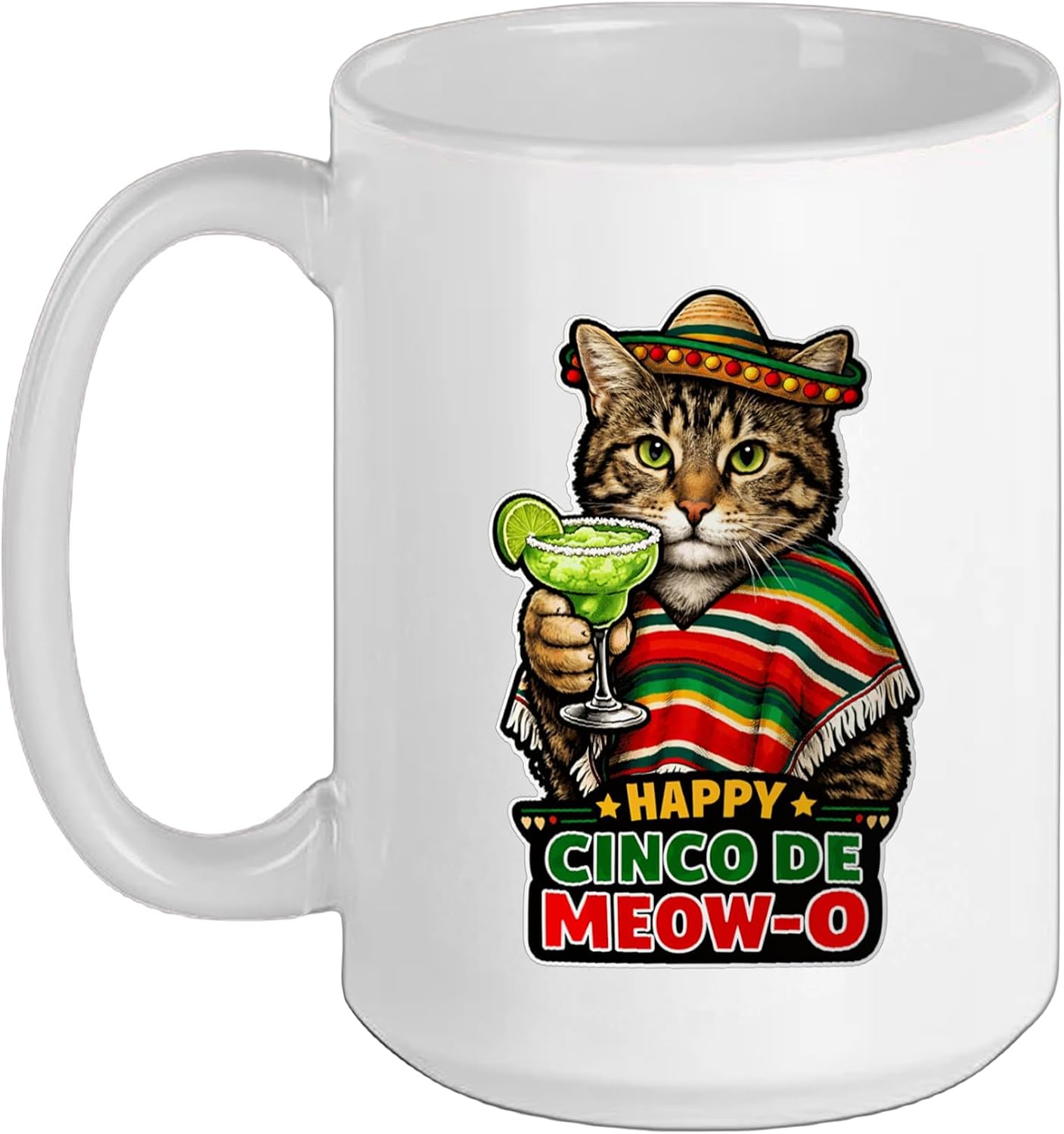 Happy Cinco De Meow O Funny Cat Meme Fiesta Ceramic Mug, White, 15oz
