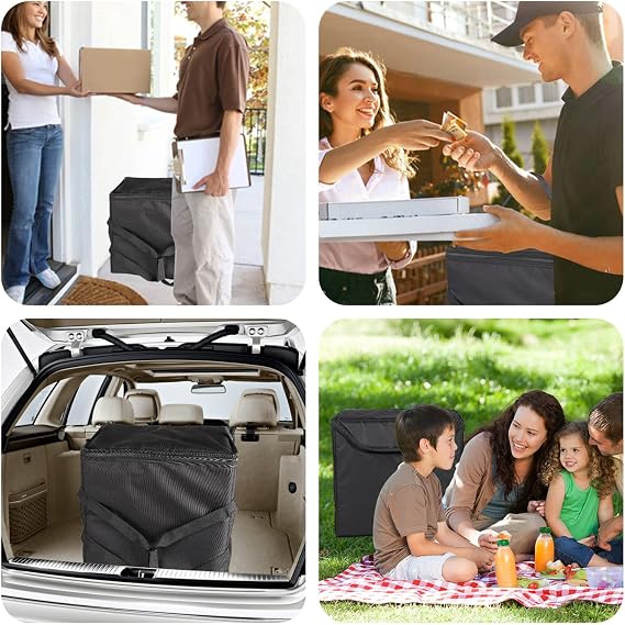 Insulated Heated Delivery Bag with Handle - Portable Microwave Food Warmer, 12V Collapsible Food Delivery Bag - Picnic Lunch Pizza Container for Food Transport