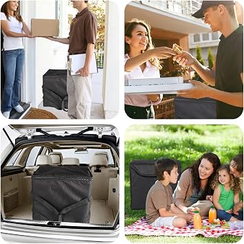 Insulated Heated Delivery Bag with Handle - Portable Microwave Food Warmer, 12V Collapsible Food Delivery Bag - Picnic Lunch Pizza Container for Food Transport