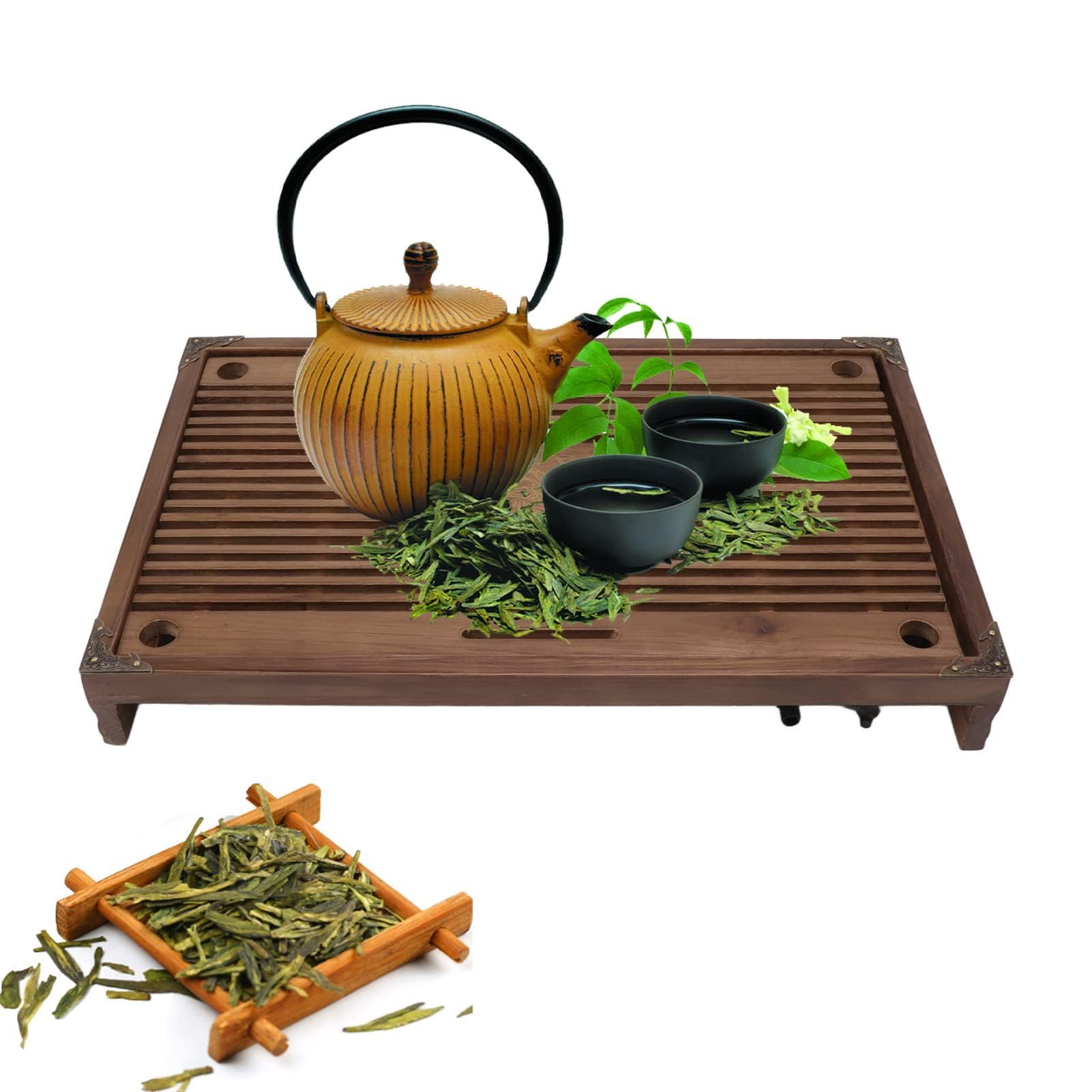 Gongfu Teetablett, Japanisches Teetablett Chinesische Klassische Teeservierplatte Wasseraufbewahrung Drainage für Home Office Teehaus (Braun)