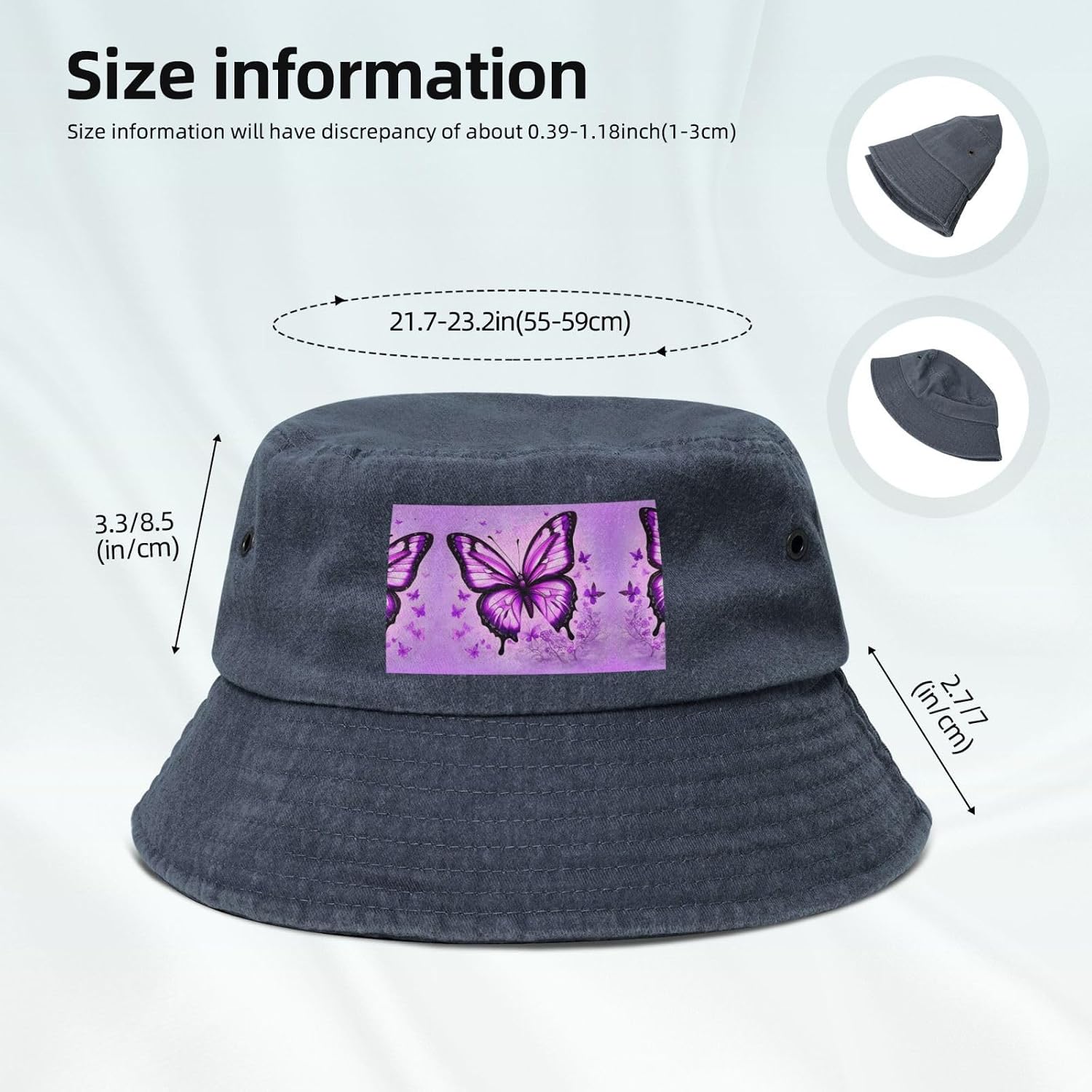 Purple Butterfly Printed Cowboy Fisherman hat, Suitable for Outdoor Fishing Beach Party Fisherman hat Hip-hop hat,