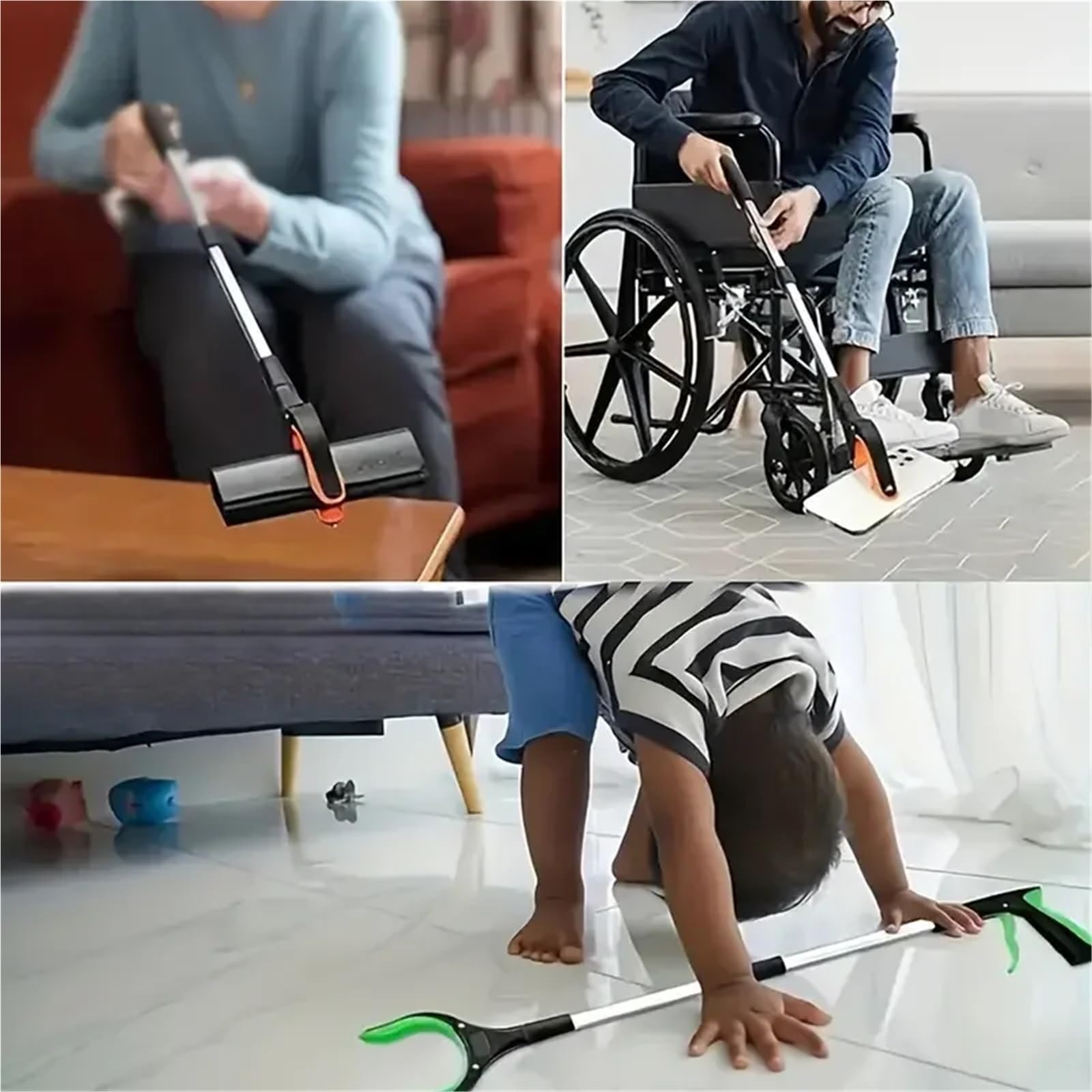 Recogedor de Basura 2 Piezas con Abrazadera giratoria 360 ​​Grados, recogedor Ligero y Resistente for Personas Mayores, Herramienta Recogida 32 Pulgadas para Jardín(Blue)