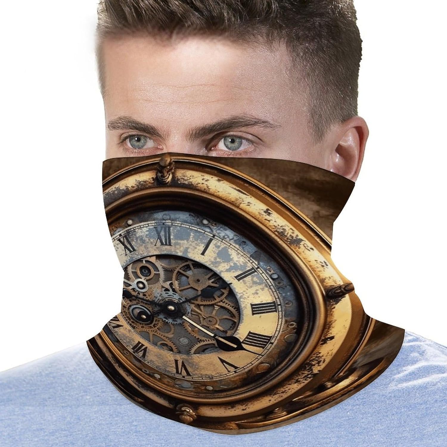 Multi-Use Double Sided Steampunk Clock Print Neck Gaiter Face Cover Scarf, Breathable Cooling UV Sun Protection Face Mask, Soft Bandana Head Wrap Headwear for Men Women Outdoor