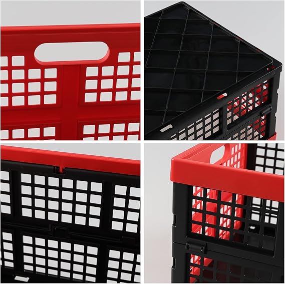 Gloreen 3 Pack 35 Quart Folding Crates Bins, Collapsible Storage Milk Crate