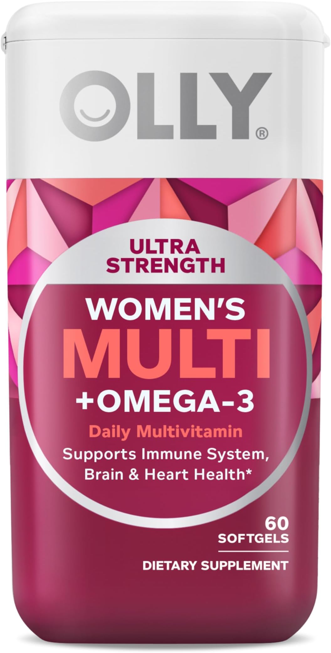 OLLY Ultra Strength Women's Multi Softgels, Overall Health and Immune Support, Omega-3s, Iron, Vitamins A, D, C, E, B12, Daily Multivitamin, 30 Day Supply - 60 Count
