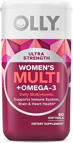 OLLY Ultra Women's Multi Softgels, Overall Health and Immune Support, Omega-3s, Iron, Vitamins A, D, C, E, B12, Daily Multivitamin, 30 Day Supply -
