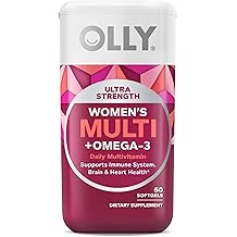 OLLY Ultra Strength Women's Multi Softgels, Overall Health and Immune Support, Omega-3s, Iron, Vitamins A, D, C, E, B12, Daily Multivitamin, 30 Day Supply - 60 Count