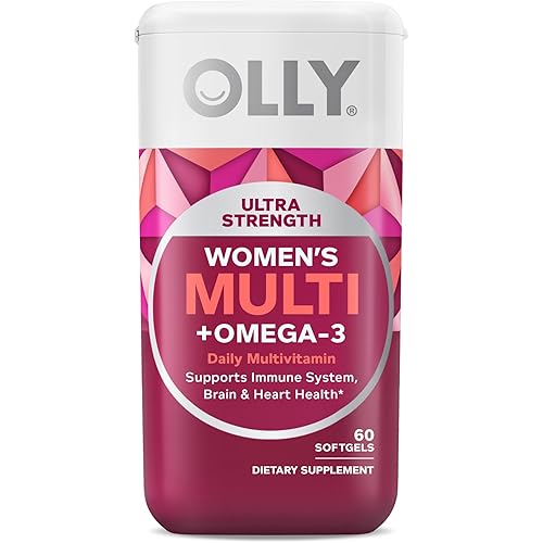 OLLY Ultra Women's Multi Softgels, Overall Health and Immune Support, Omega-3s, Iron, Vitamins A, D, C, E, B12, Daily Multivitamin, 30 Day Supply - 60 Count