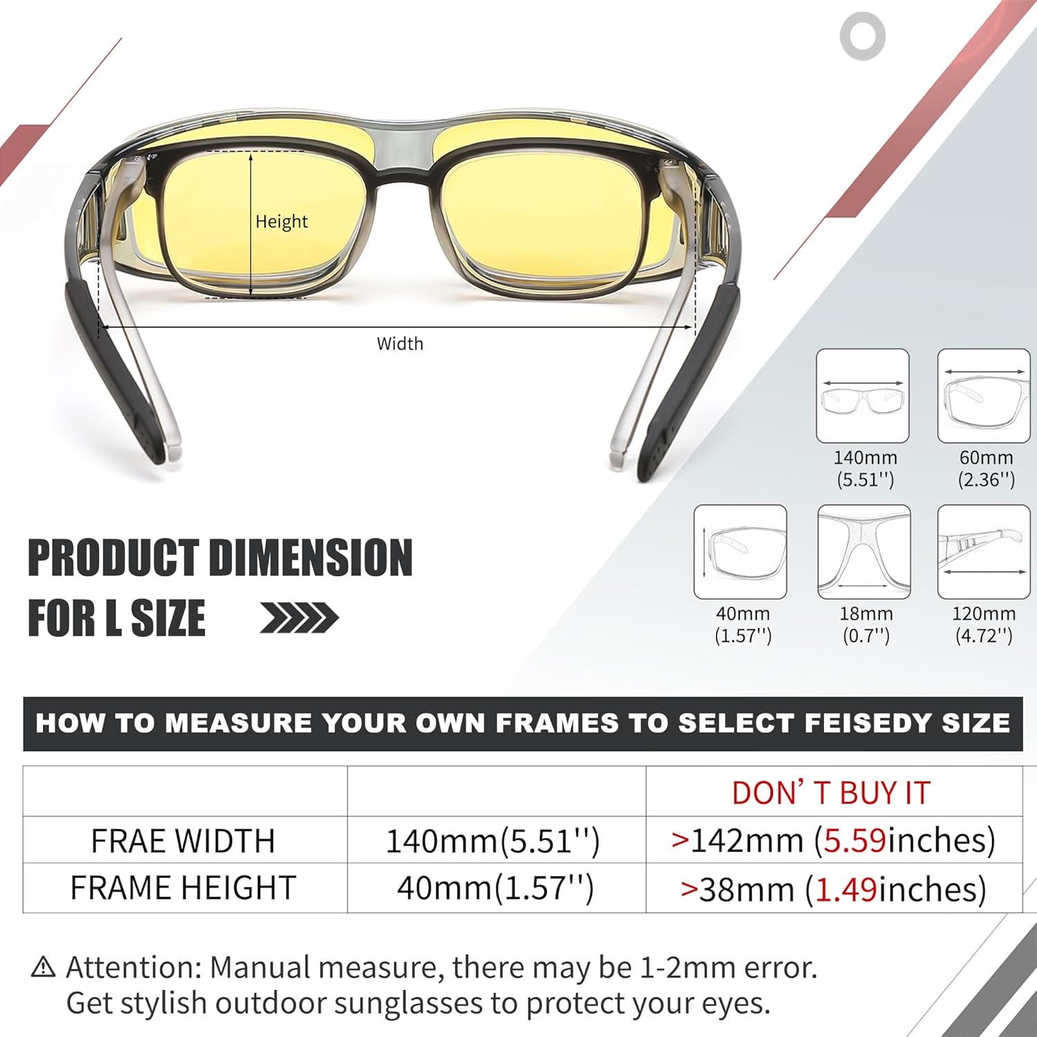FEISEDY Men Night Driving Glasses,Fit Over Sunglasses Yellow Lens, Anti Glare Polarized HD Night Vision Glasses B0225 Gray Frame 60 Millimeters image 4 of 8 B0DH2F3RMD