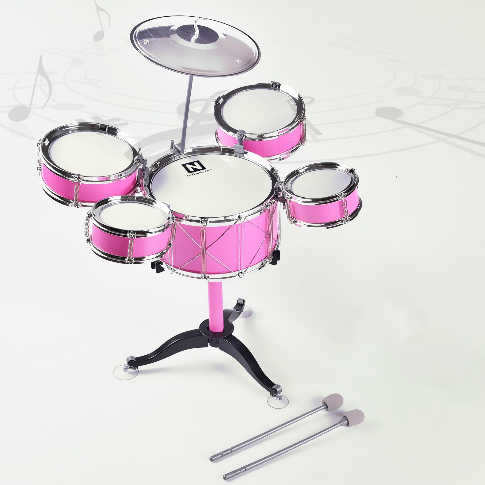MERIGLARE Ensemble de Batterie pour Enfants Amusant et Ludique Apprentissage Précoce Âges 3-6 Tout-Petits Kit de Batterie Jazz Rose