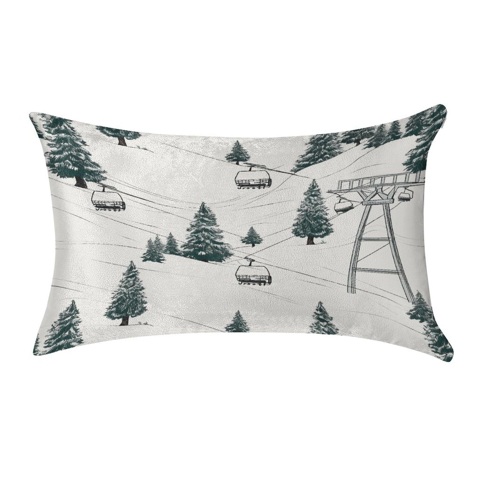 LDGSUPH Ski Lift with Fir Tree Velvet Throw Pillow Covers Cozy Pillow Shams Pillowcases Detachable Pillow Cases Soft Cushion Cover with Zipper for Sofa Car Bed Pillow Protectors 12 "×20 "