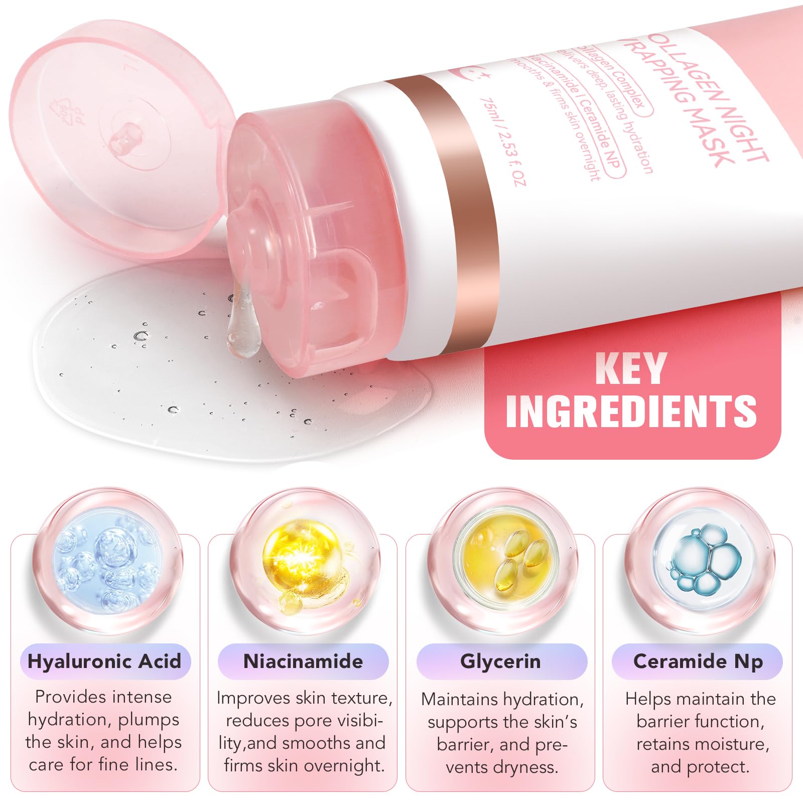 Collagen Night Wrapping Mask 75ml, Collagen Face Mask, Overnight Sleeping Mask with Hydrolysed Elasticity Visible Improved - Image 2