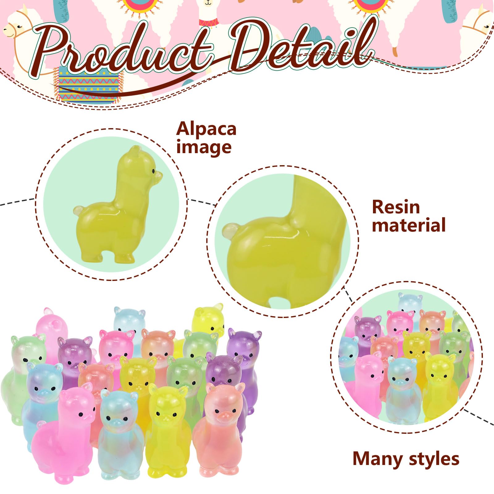GlamRays Pack of 18 Resin Alpaca Figurine, Luminous Mini Alpaca Figurine - Image 3