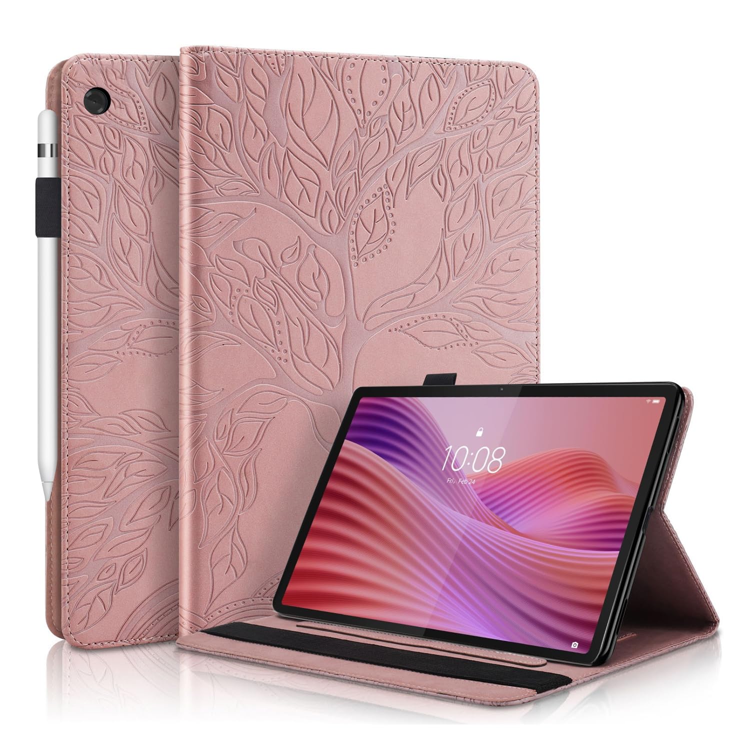 Succtopy Hülle für Lenovo Tab 2025 10.1 Zoll (TB-311FU/TB-311XU) Folio Flip PU Leder Schutzhülle Tablet Hülle mit Stifthalter und Standfunktion für Lenovo Tab 2025 10.1 Zoll Roségold