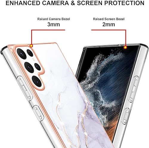 Miniatura 4 de Dinglijia Funda para Samsung Galaxy S22 Ultra, TPU suave + patrón de mármol IMD diseño delgado mejorado para cámara y protección de pantalla para