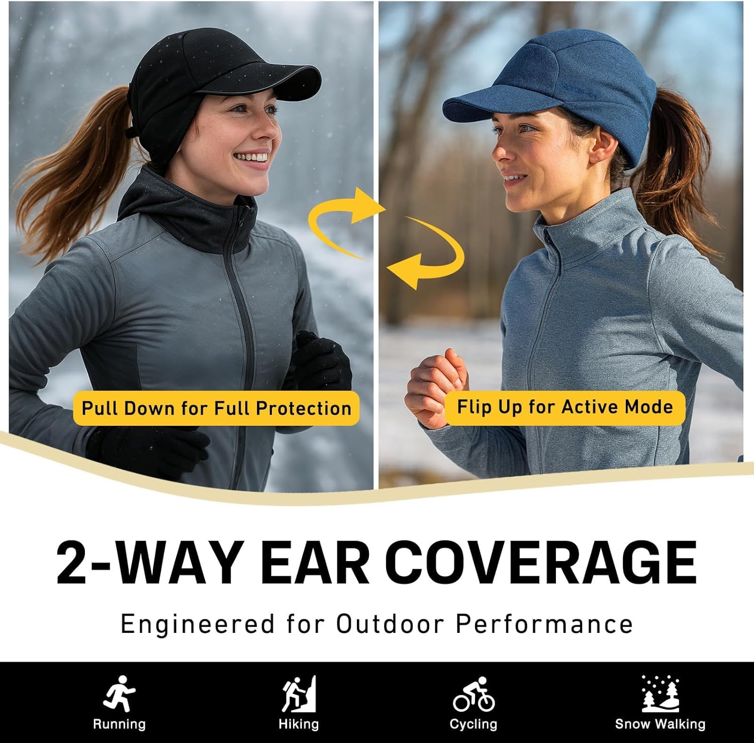TOP-EX Waterproof Safety Reflective Ponytail Baseball Cap with Ear Flaps Lining for Women Running Outdoor Snow M/L - Image 3