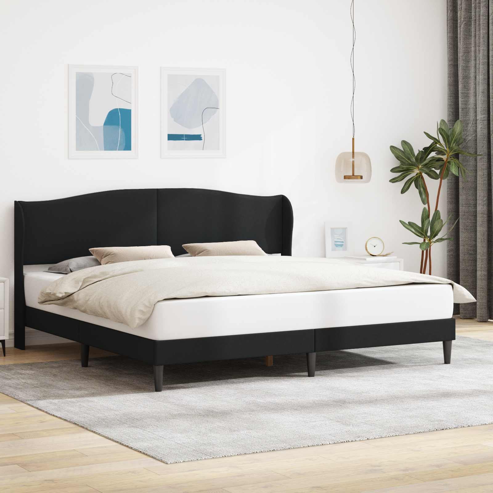 Negro Cama somier Base lecho canapé Estructura con cabecero en Cuero sintético, 180 x 200 cm, contrachapado, Dormitorio Interior, Soporte para Descanso y Montaje fácil