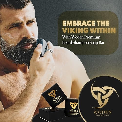 Miniatura 2 de Woden Black Raven (aroma terroso) Barra de jabón de alta calidad para barba, 4.23 onzas con aceite de semilla negra y carbón activado, arregla como