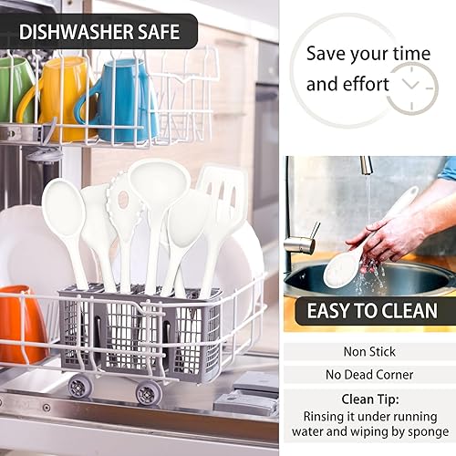 Miniatura 7 de P&P CHEF Juego de utensilios de cocina de silicona de 7 piezas, juego de utensilios de cocina resistente al calor para sartenes antiadherentes,