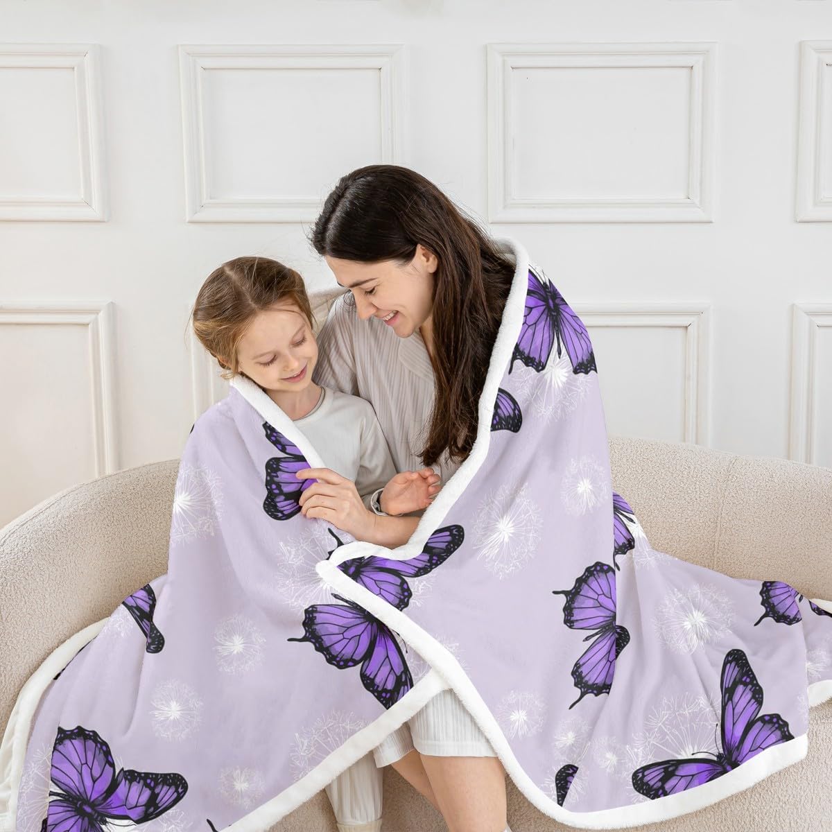 Feelyou Purple Butterfly Fleece Throw Blanket Twin 60"x80" Kids Girls Dandelion Sherpa Blanket Plush Fuzzy for Bed Couch Chair Living Room, Beautiful Butterflies Floral Bed Blanket Room Decor image 5