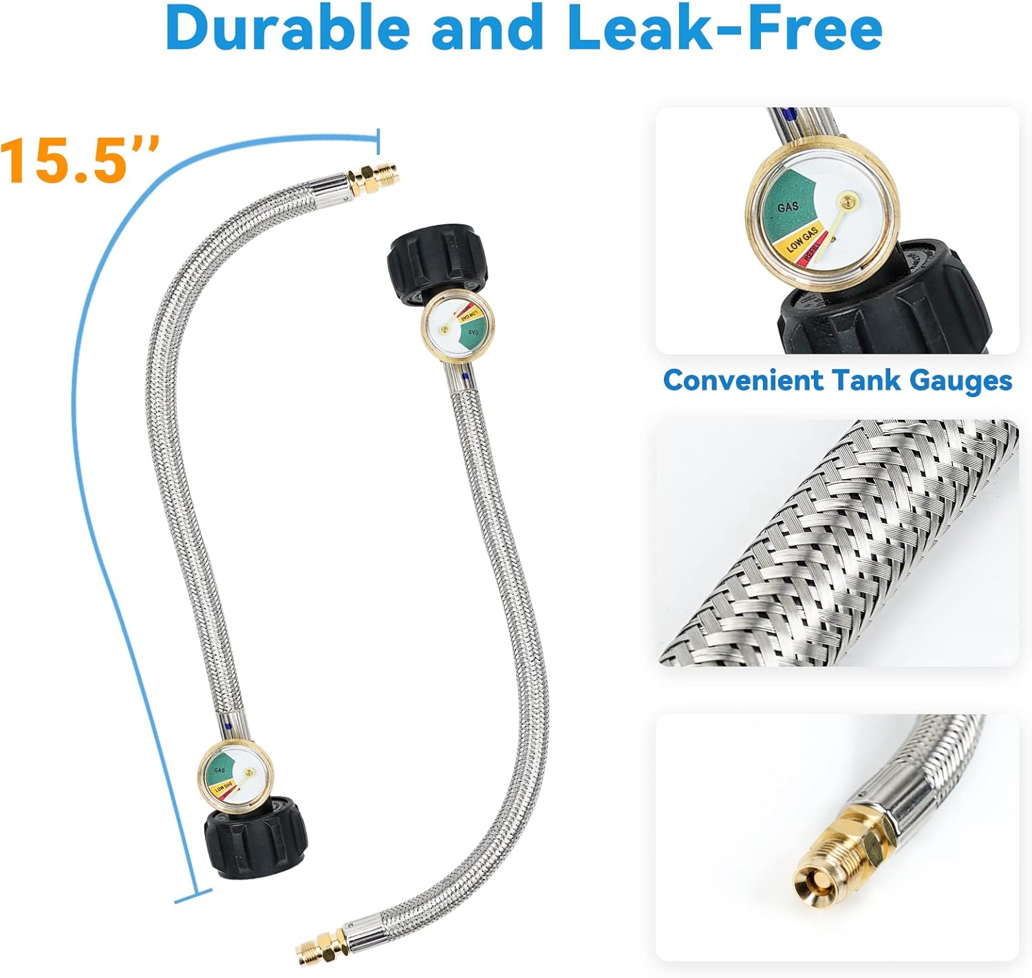 Skyflame 2-Stage Auto Changeover Propane Gas Rv Regulator Kit with 2PCS Gauges and 12-Inch Braided Connection Hoses for Dual Propane Tank RV Trailers Camper