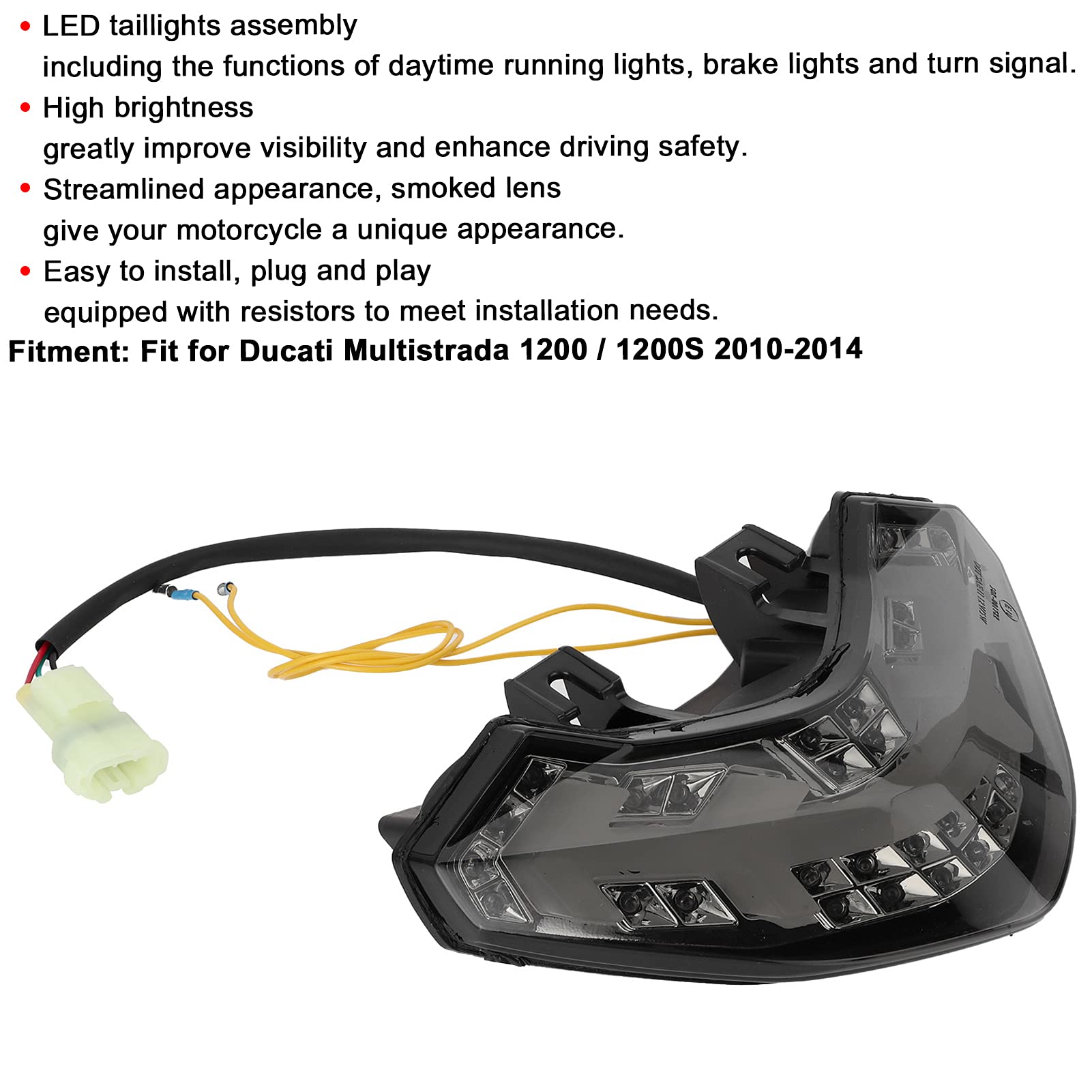 KIMISS Luz trasera de la motocicleta-Luz trasera LED para motocicleta, montaje de luz trasera con señal de de freno LED, lente ahumada para Multistrada 1200 / 1200S 2010-2014