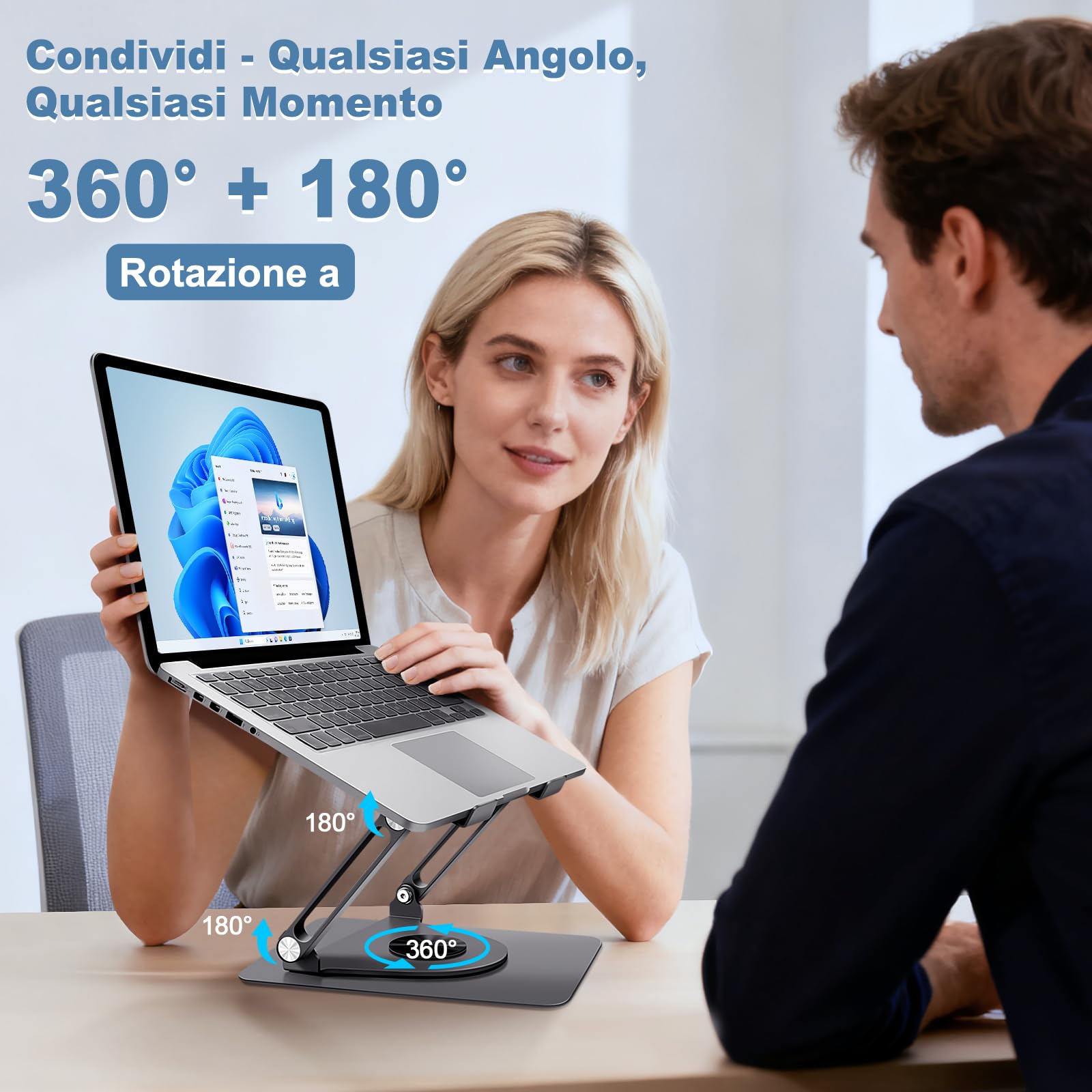 ICARE Supporto PC Portatile con Ventole PC Magnetica, Rotazione a 360°, Portata 10KG e 18dB Silenzioso, Supporto per Laptop/Tablet Fino a 16", Grigio