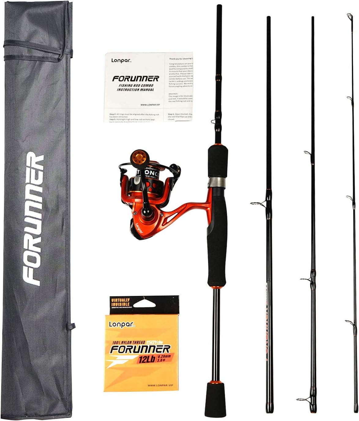 Portable 4-Piece Carbon Fiber Fishing Rod and Reel Combos Travel Spinning Pole with Carrier Bag and Line for Kids and Adults Fishing