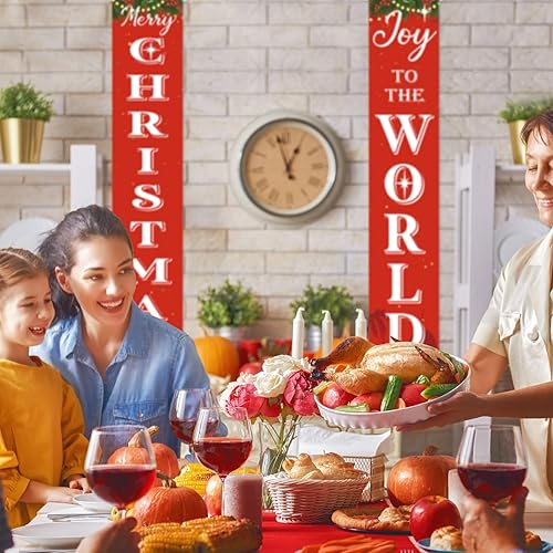 Miniatura 3 de Cartel de Navidad para puerta de Natividad con luces de alegría al mundo, pancarta religiosa para colgar en la puerta de la noche de Navidad,